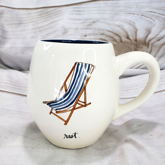 Rae Dunn Artisan Collection Rest Beach Chair Coffee Mug Diner Style Magenta #2 - Picture 1 of 6